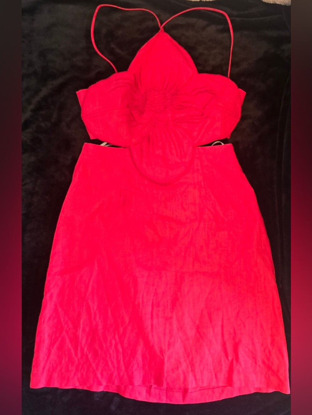 Red Floral Cutout Women’s Dress Size Medium Linen